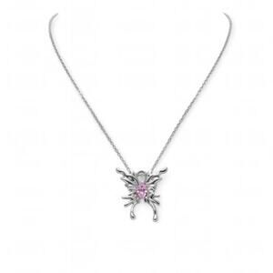 Pink butterfly necklace with silver